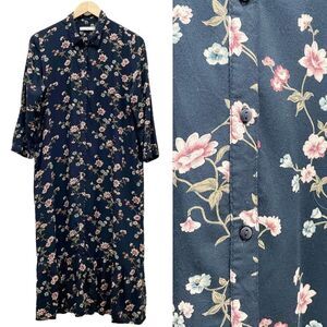 Only Pigalle Lotus Midi Shirt Dress Midnight Navy & Pink Womens EU 36 | US Small